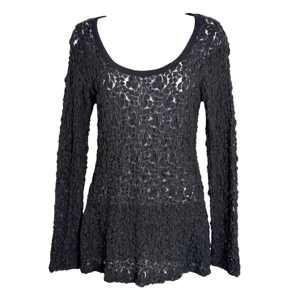 Sheer Whimsigoth Textured Lace Layering Top Black Sz M Witchy Vamp Dark Romantic